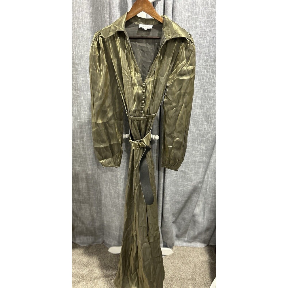 Metallic Green Maxi Gown Womens 1XL Gypsy Collar Whimsigoth Goth Glam Witchy Y2K